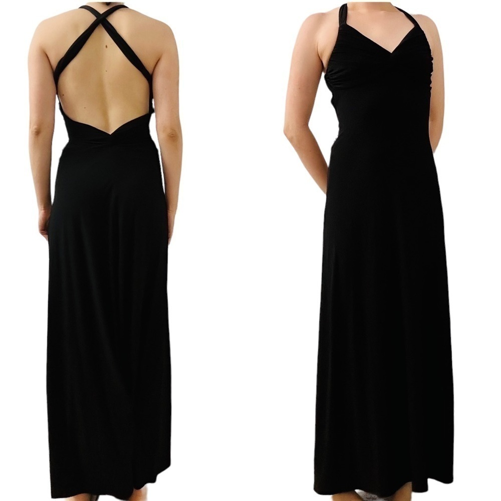Y2K Dress Vintage Long Formal Black Open Back Prom Minimalist Whimsigoth Small